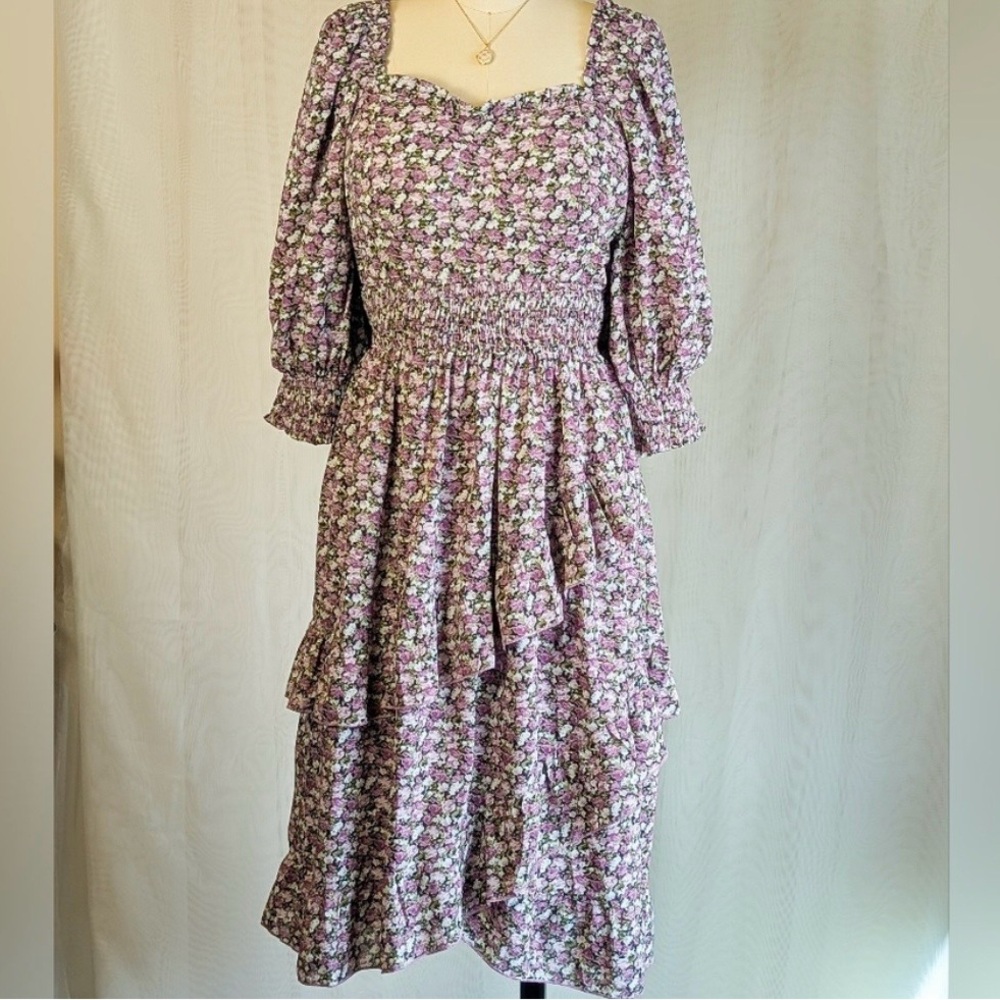 Ivy City Co "Olivia" Floral Purple Ruffle
Smocked Dress - Picture 2 of 9